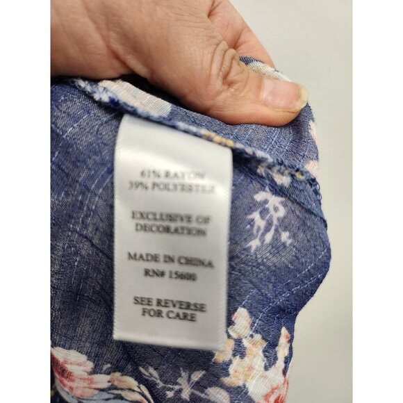 Artesia Womens BOHO Blouse Top Size Small Blue Floral Tassell Tie Sleeveless - Picture 6 of 9